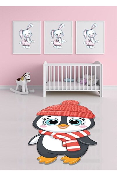 CAPPİO HALI Sevimli Penguen Desenli Halı (MAKİNADA YIKANABİLİR KAYMAZ DOT TAB...