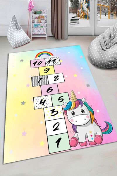 CAPPİO HALI Ünicorn Seksek Desenli Çocuk Odası Halısı (makinada Yıkanabilir K...
