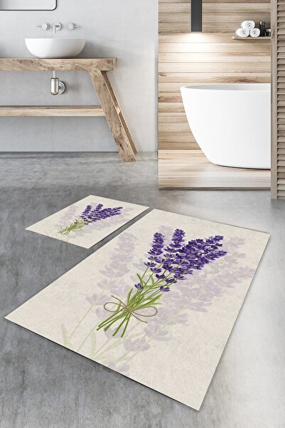 ESTA HALI Lavanta Desenli Banyo Halı Takımı (60x100/40x60) - Cp371