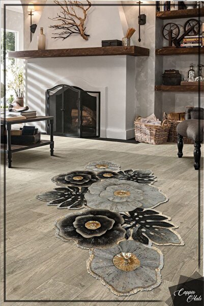 CAPPİO HALI Lazer Kesim Çiçek Desenli Dekoratif Halı Makinada Yıkanabilir Kaymaz Dot Taban Cp1126