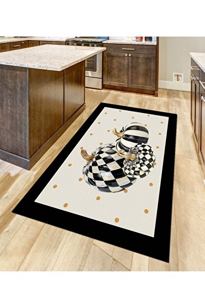 ESTA HALI Balkabağı Desenli Mutfak Halısı Makinada Yıkanabilir Kaymaz Dot Tab...