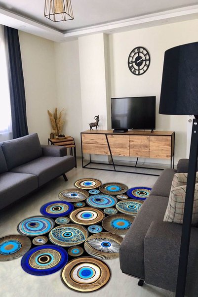 CAPPİO HALI Dijital Baskılı Makinada yıkanabilir Oval Salon Halısı Mutfak Halısı Yolluk Halısı - CP1864