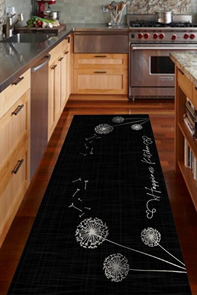 CAPPİO HALI Siyah Happiness Kitchen Yazılı Mutfak Halısı   Cp388