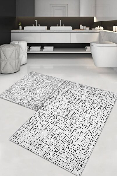 WOOLLY HOME COLLECTİON Dijital Baskılı Makinada yıkanabilir 2'li Banyo Takımı...