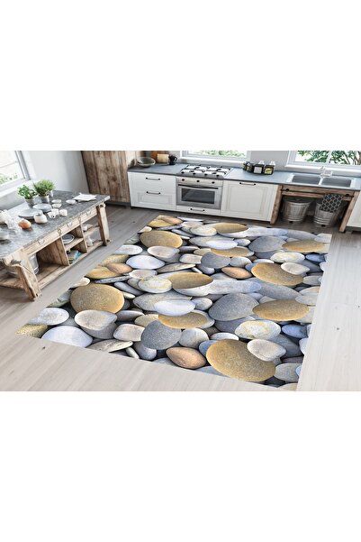 WOOLLY HOME COLLECTİON Gri Taş Desenli Halı Modeli ( Yıkanabilir Kaymaz Dot Taban -w086)