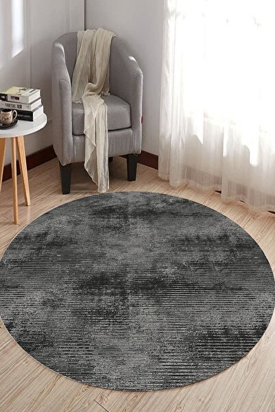CAPPİO HALI Düz Antrasit Gri Yuvarlak Halı (makinada Yıkanabilir Kaymaz Dot T...