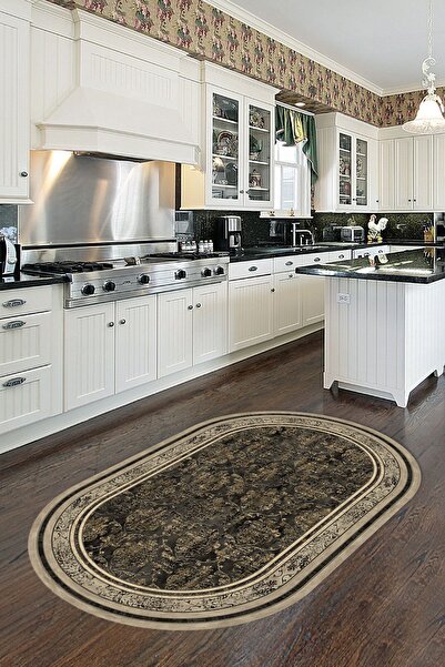 CAPPİO HALI Dijital Baskılı Makinada yıkanabilir Oval Salon Halısı Mutfak Hal...