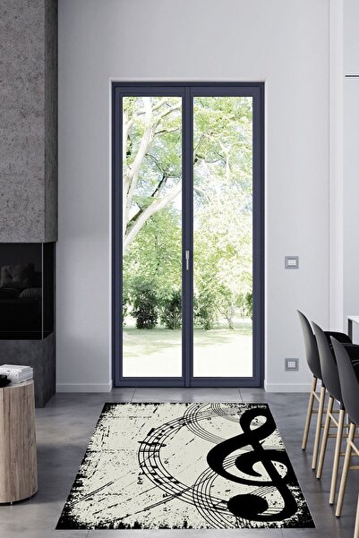 ESTA HALI Makinada Yıkanabilir Siyah Beyaz Notalı HalıCp507