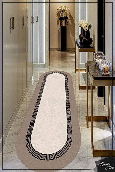 CAPPİO HALI Kenarı Klasik Desenli Cappuccino Oval Halı (makinada Yıkanabilir ...