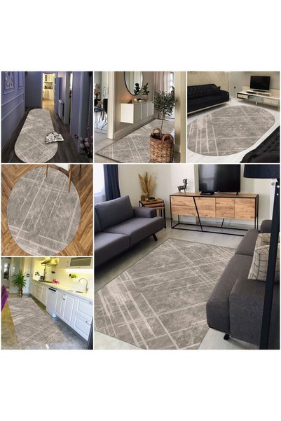 CAPPİO HALI Dijital Baskılı Makinada yıkanabilir Salon Halısı Mutfak Halısı Yuvarlak Halı - CP1828-1