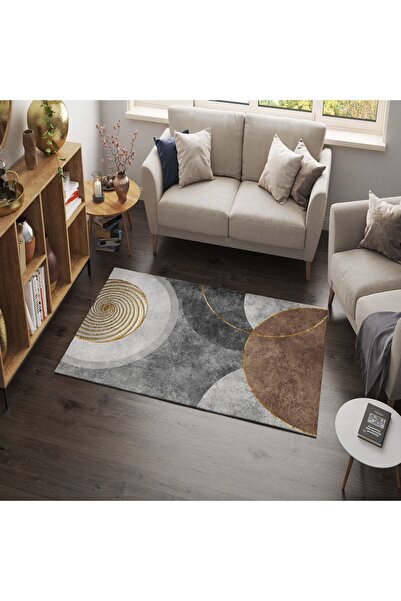 CAPPİO HALI Dairesel Gold Detaylı (makinada Yıkanabilir Kaymaz Dot Taban) - C...