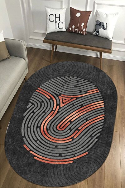 CAPPİO HALI Parmak Izi Desenli Kiremit Oval Halı (makinada Yıkanabilir Kaymaz...