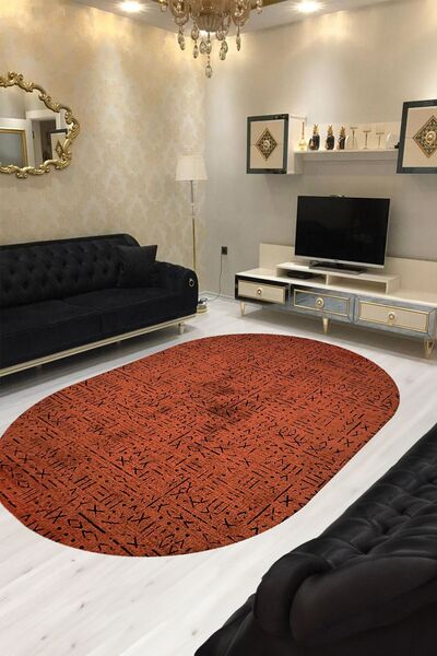 ESTA HALI Dijital Baskılı Makinada yıkanabilir Oval Salon Halısı Mutfak Halıs...