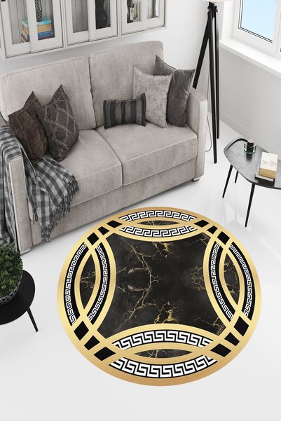 CAPPİO HALI Dijital Baskılı Makinada Yıkanabilir Salon Halısı Mutfak Halısı Yuvarlak Halı - Cp1684-1