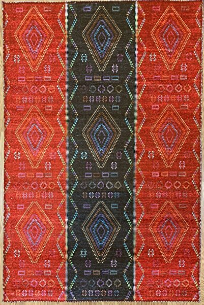 CAPPİO HALI Siyah Kırmızı Adıyaman Kilimi (makinada Yıkanabilir) - Cp638