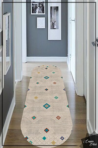 CAPPİO HALI Çizgili Krem Kilim Desenli Oval Halı (kaymaz Deri Taban Makinada ...