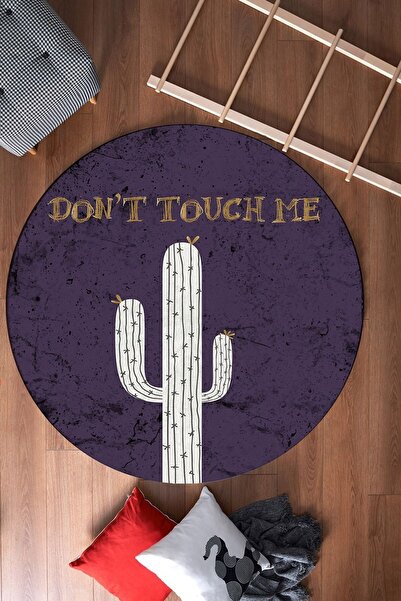 CAPPİO HALI Don't Touch Me Yazılı Kaktüs Desenli Yuvarlak Halı (Makinada Yıka...