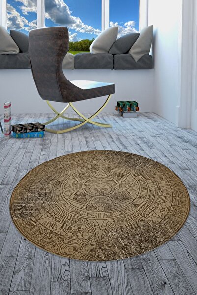 CAPPİO HALI Mistik Desenli Kahverengi Yuvarlak Halı Cp567