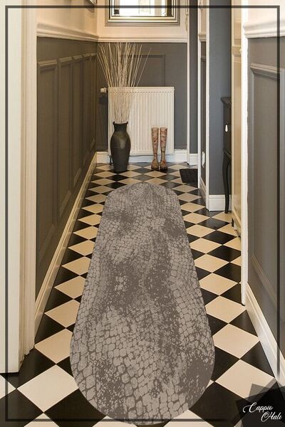 CAPPİO HALI Taş Desenli Kahverengi Oval Halı Kaymaz Taban Halı (kaymaz Deri T...