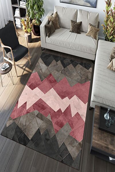 CAPPİO HALI Pembe Kahve Tonlu Halı Kaymaz Taban Halı (kaymaz Deri Taban Makin...