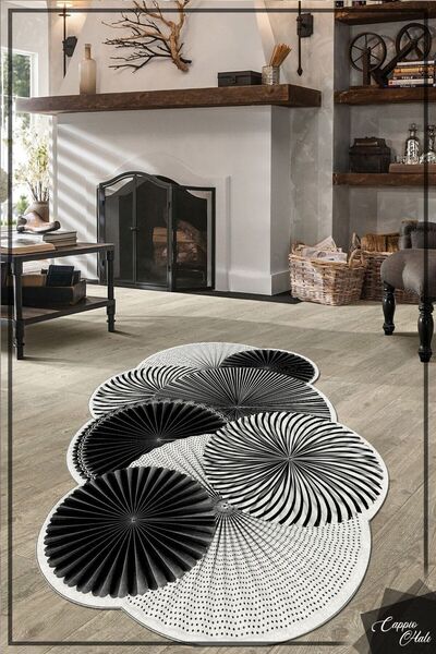 CAPPİO HALI Siyah Gri Geçişli Lazer Kesim Halı Makinada Yıkanabilir Kaymaz Dot Taban Cp1129