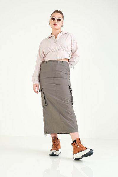 Giyim Dünyası Khaki Colored Women's Long Parachute Skirt