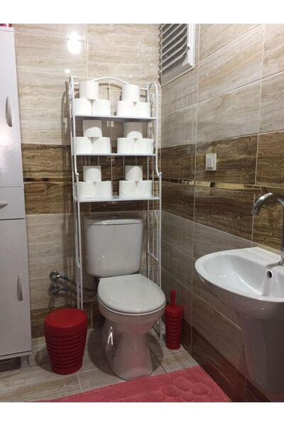 Ferforje Naz tasarım Ferforje Dekorasyon Banyo Klozet Üstü Raf 3 Katlı Beyaz