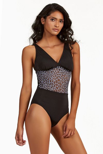 Argento Costum de baie cu decolteu în V cu detaliu din tul negru