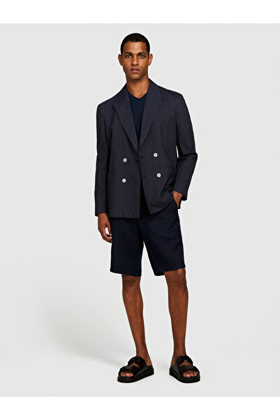 Sisley Чоловічі бермуди з темно-синього льону, крій Slim Fit