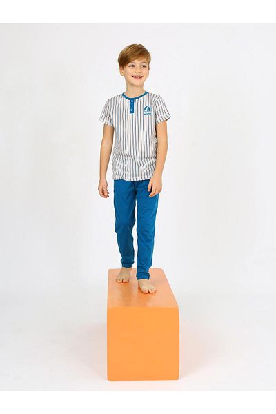 vitmo Set pijama băieți cu barca cu pânze - 100% bumbac, mânecă scurtă, detaliu cu nasturi