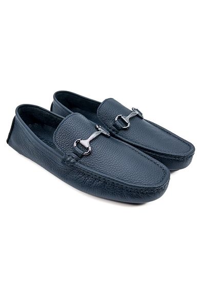 TEZCAN KUNDURA Troya Inside and Outside Genuine Navy Blue Leather Crampon Sole Buckle Accessory Loafer Men's Shoes