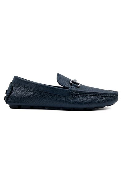 TEZCAN KUNDURA Troya Inside and Outside Genuine Navy Blue Leather Crampon Sole Buckle Accessory Loafer Men's Shoes