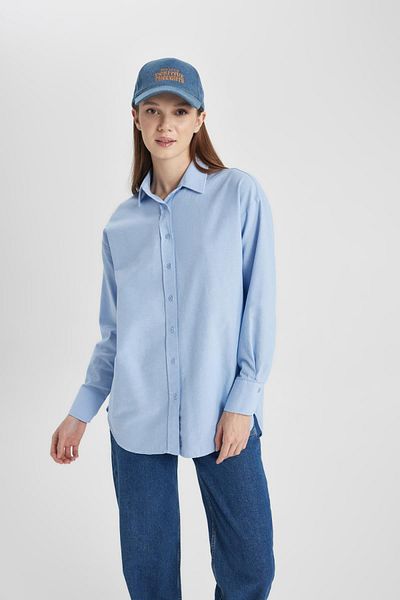 DeFacto Relax Fit Oxford Tunic - Πουκάμισο γιακά, Μακρύ μανίκι, Μασίφ B8309ax24sp