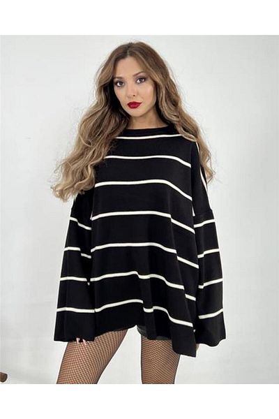 ByEnBi تونيك كاجوال أسود مخطط كريمي Std