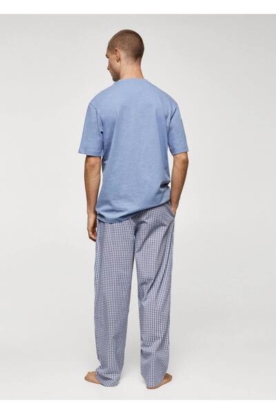 MANGO Man Kareli pamuklu pijama takımı