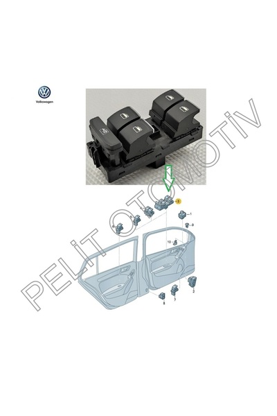 PELİTOTOMOTİV Golf 7 Sol Dörtlü Cam Açma Düğme 5g0959857c