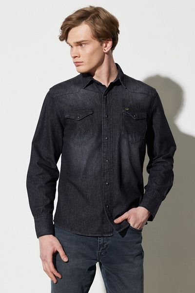 WRANGLER Regular Fit Regular Cut 100% Cotton Anthracite Jean Jeans Shirt