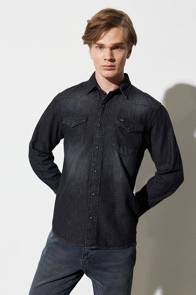 WRANGLER Regular Fit Regular Cut 100% Cotton Anthracite Jean Jeans Shirt