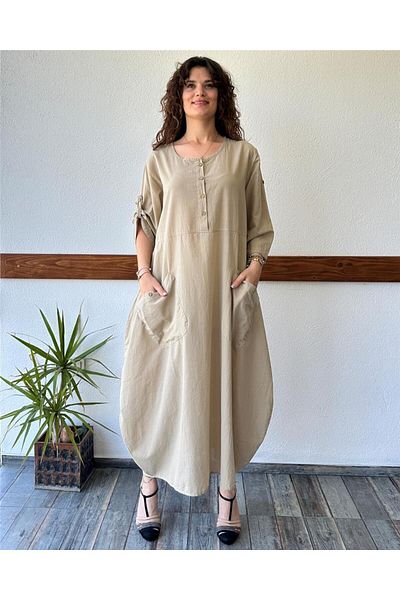 ByEnBi Bag Pocket Sleeve Mink Plus Size Dress Std