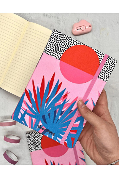 Kağıt Gemi Dükkan Kumaş Sert Kapak Tropical Desenli Çizgili Ajanda / Defter/ ...