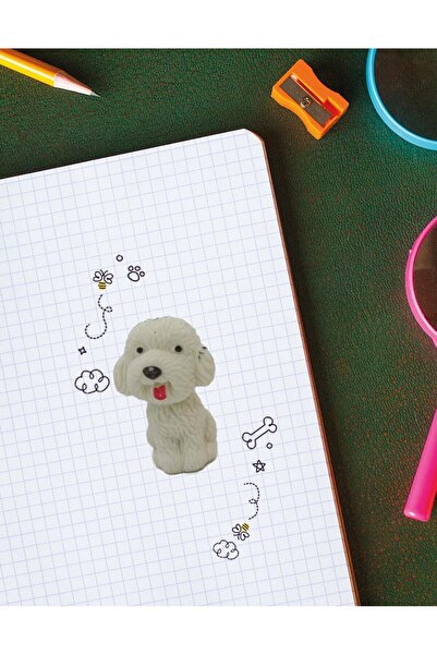 Kağıt Gemi Dükkan رأس قلم ممحاة كلب لطيف لطيف أبيض