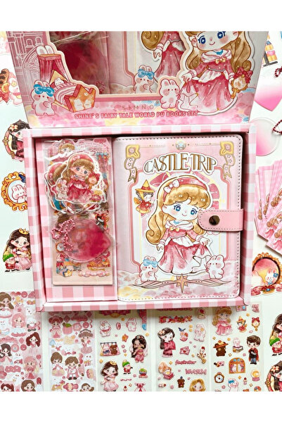 Kağıt Gemi Dükkan Sevimli Kız Pembe Kutu Dopdolu Binder Defter Hediye Seti / Kutu Set / Notebook / Bullet Journal