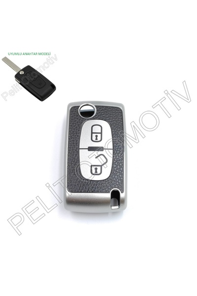 PELİTOTOMOTİV Citroen C2 C3 C4 C5 C6 Husă pentru chei de lux cu 2 chei argintiu