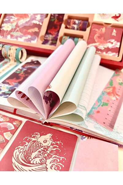 Kağıt Gemi Dükkan Uzak Doğu Temalı Dopdolu Defter Hediye Seti Bordo Kutu / Notebook / Bullet Journal