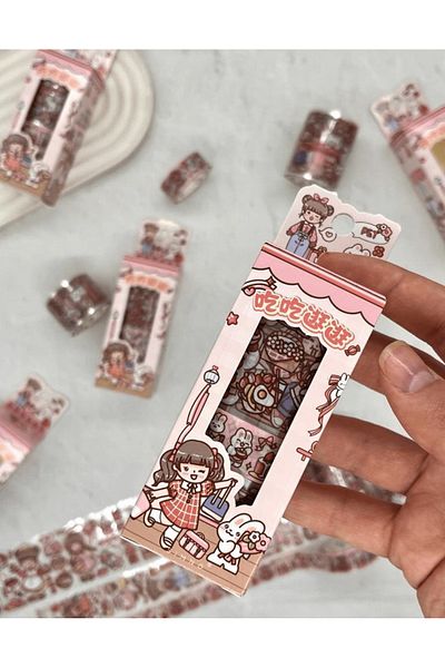 Kağıt Gemi Dükkan Cute Girl and Rabbit Pink 3-Piece Washi Tape Set / Washi Tape / Bullet Journal / Scrapbook