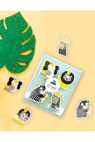 Kağıt Gemi Dükkan Set de 4 gumă de șters cu animale de safari