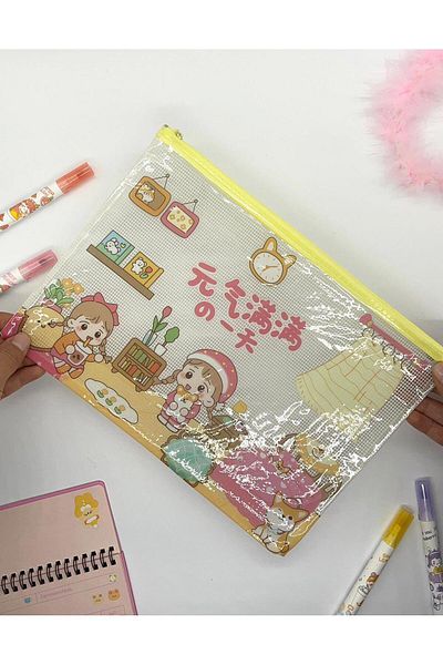 Kağıt Gemi Dükkan Cute Transparent And Zippered Yellow A4 File Folder/Collector/Pencil Case/Zipper Bag