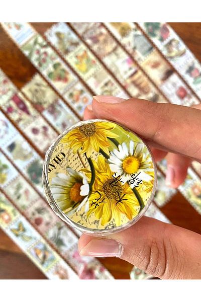 Kağıt Gemi Dükkan Sequin Floral Patterned Washi Tape - Single Decal Sticker - Bullet Journal and Notebook Decorated