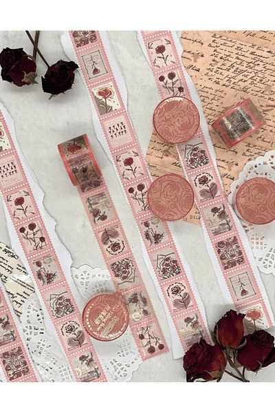 Kağıt Gemi Dükkan The Falling Rose Pink Individually Decalable Washi Tape / Sticker / Decal / Bullet Journal