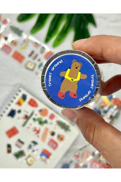 Kağıt Gemi Dükkan Sevimli Gezgin Ayıcık 3m Washi Bant/Washi Tape/Masking Tape...